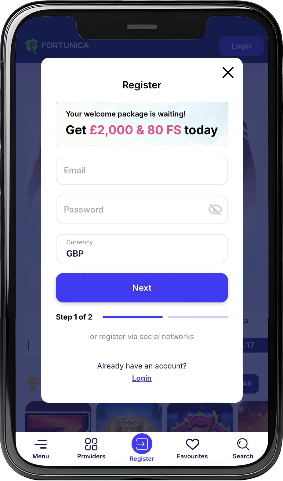 Fortunica Casino registration